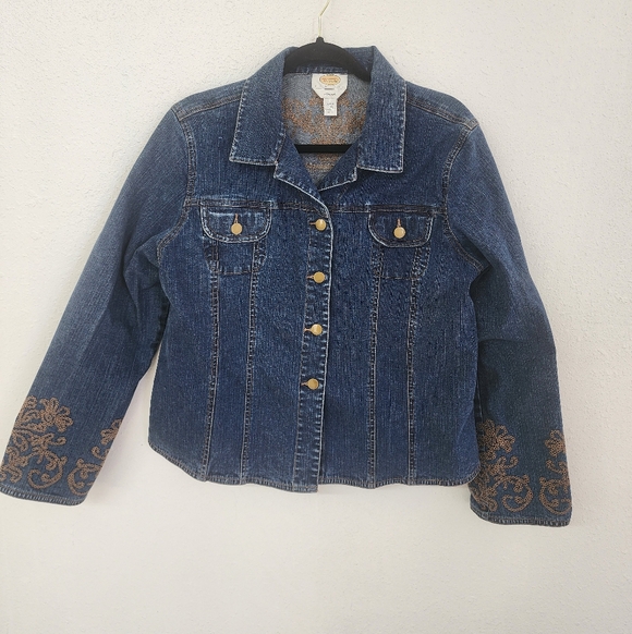 Talbots Denim Jacket Women’s Size Large – Embroidered Western Boho Classic Denim - Picture 3 of 7